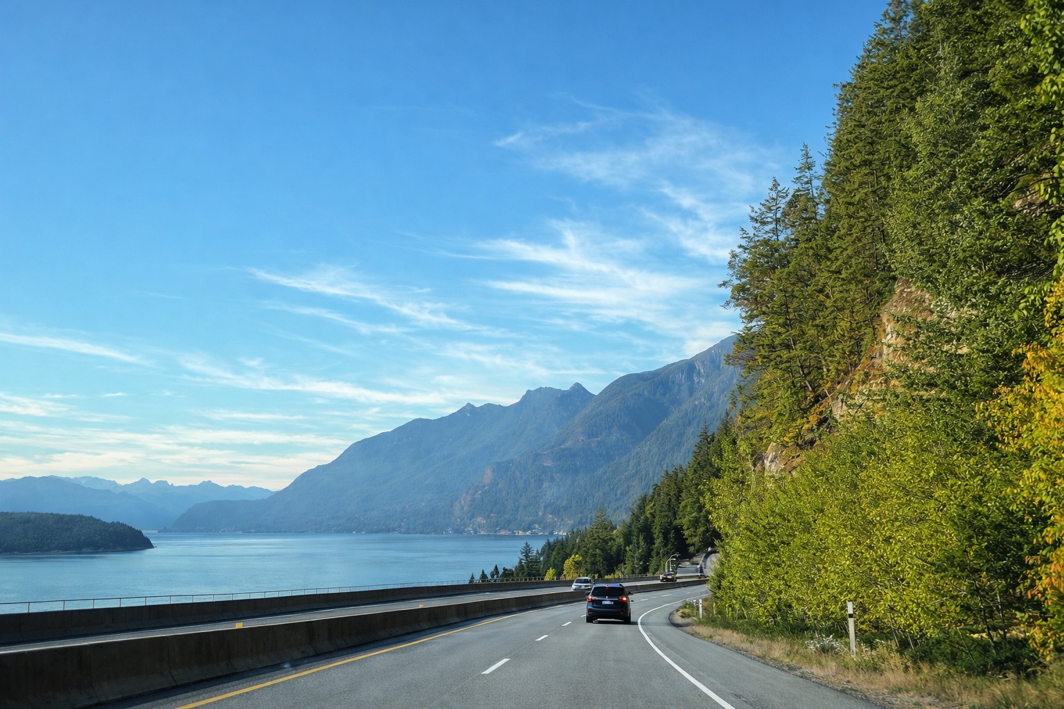 Scenic Sea to Sky Highway view on the way from Vancouver to Whistler